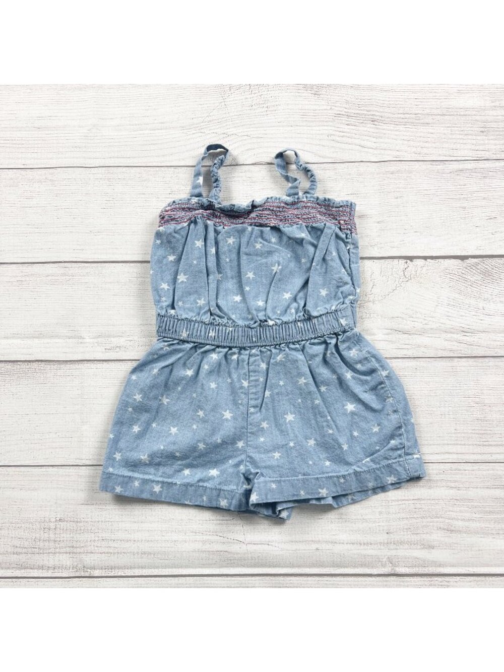 Celebrate Baby Girls Chambray Romper Star Print Smocked Bodice USA 3T - Picture 1 of 3